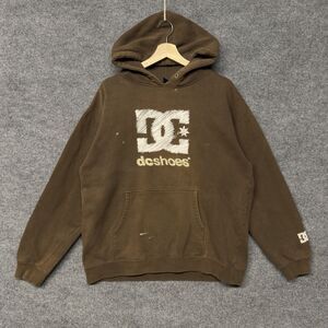 Vintage DC Shoes Hoodie Mens M Brown Fleece Pullover Logo Streetwear Skateboard